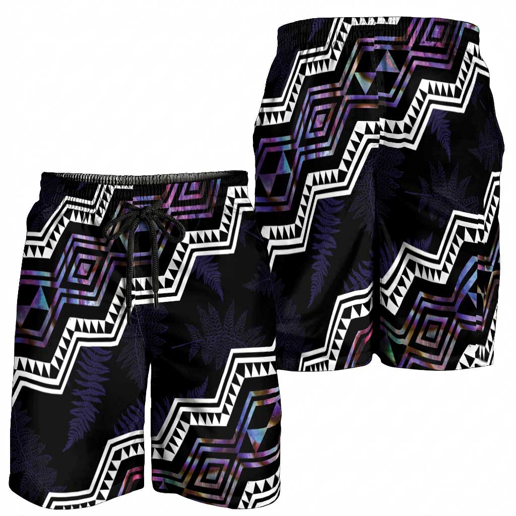 Taniko Aotearoa Mix Paua Shell Shorts for Men Niho Taniwha Lilac Glitter - Aussie Hoodie
