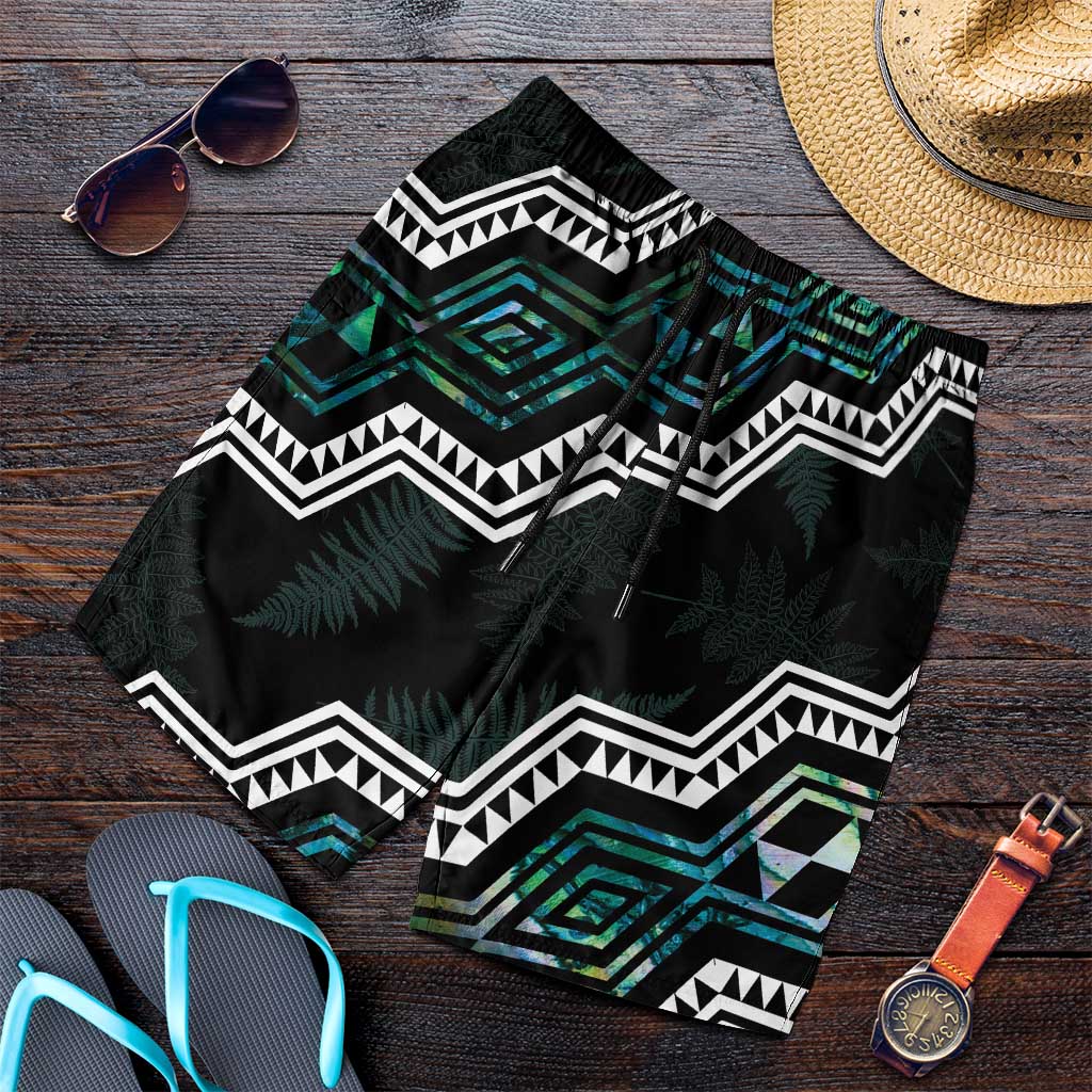 Taniko Aotearoa Mix Paua Shell Shorts for Men Niho Taniwha Turquoise Glitter - Aussie Hoodie