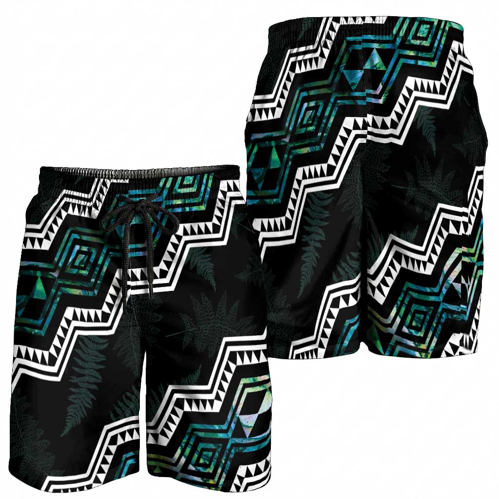 Taniko Aotearoa Mix Paua Shell Shorts for Men Niho Taniwha Turquoise Glitter - Aussie Hoodie