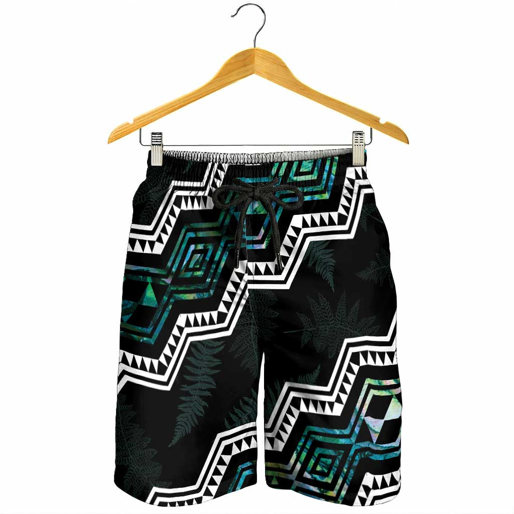 Taniko Aotearoa Mix Paua Shell Shorts for Men Niho Taniwha Turquoise Glitter - Aussie Hoodie