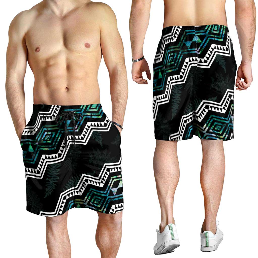 Taniko Aotearoa Mix Paua Shell Shorts for Men Niho Taniwha Turquoise Glitter - Aussie Hoodie