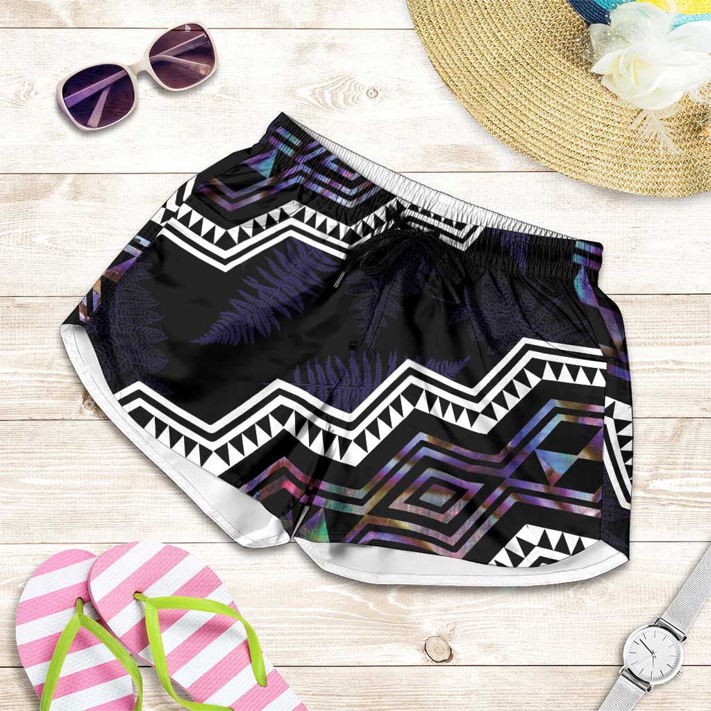 Taniko Aotearoa Mix Paua Shell Shorts for Women Niho Taniwha Lilac Glitter - Aussie Hoodie