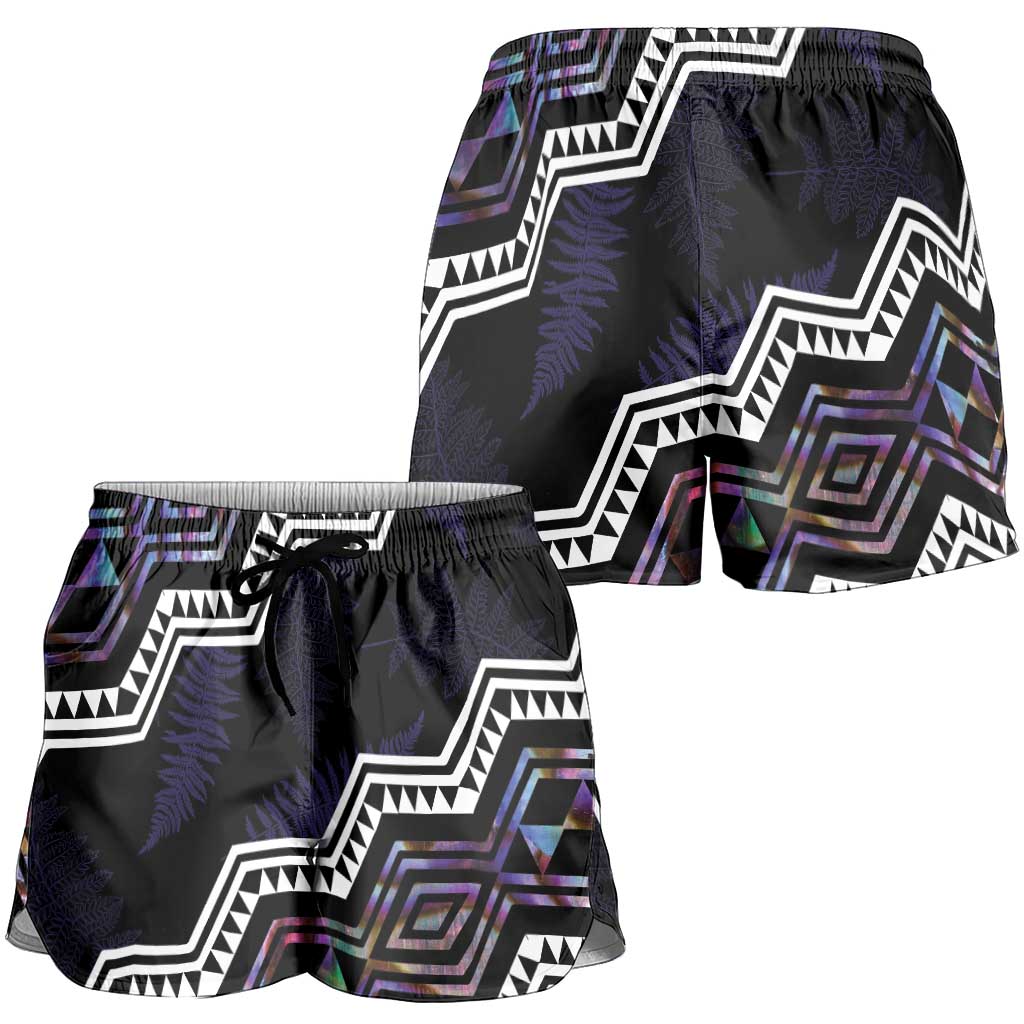 Taniko Aotearoa Mix Paua Shell Shorts for Women Niho Taniwha Lilac Glitter - Aussie Hoodie