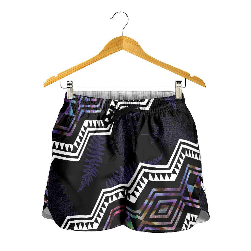Taniko Aotearoa Mix Paua Shell Shorts for Women Niho Taniwha Lilac Glitter - Aussie Hoodie