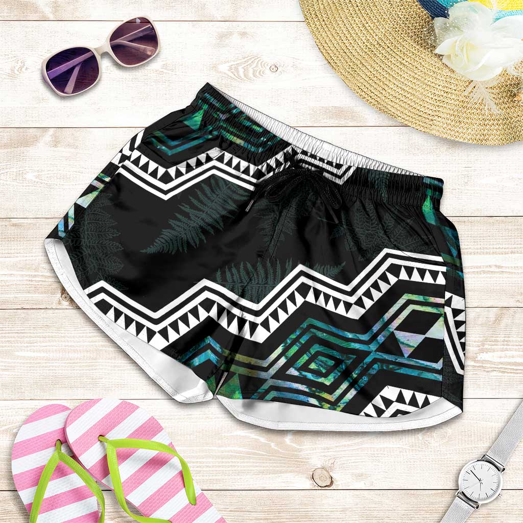 Taniko Aotearoa Mix Paua Shell Shorts for Women Niho Taniwha Turquoise Glitter - Aussie Hoodie