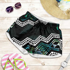 Taniko Aotearoa Mix Paua Shell Shorts for Women Niho Taniwha Turquoise Glitter - Aussie Hoodie