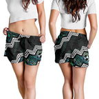 Taniko Aotearoa Mix Paua Shell Shorts for Women Niho Taniwha Turquoise Glitter - Aussie Hoodie