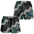 Taniko Aotearoa Mix Paua Shell Shorts for Women Niho Taniwha Turquoise Glitter - Aussie Hoodie