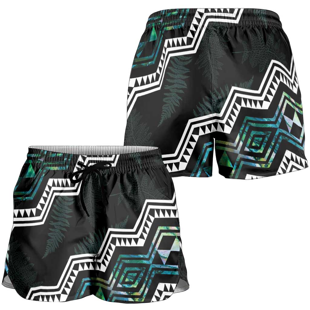 Taniko Aotearoa Mix Paua Shell Shorts for Women Niho Taniwha Turquoise Glitter - Aussie Hoodie