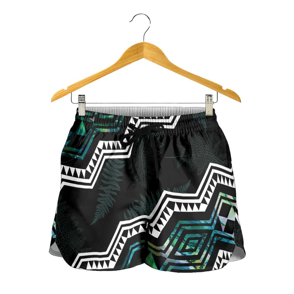 Taniko Aotearoa Mix Paua Shell Shorts for Women Niho Taniwha Turquoise Glitter - Aussie Hoodie