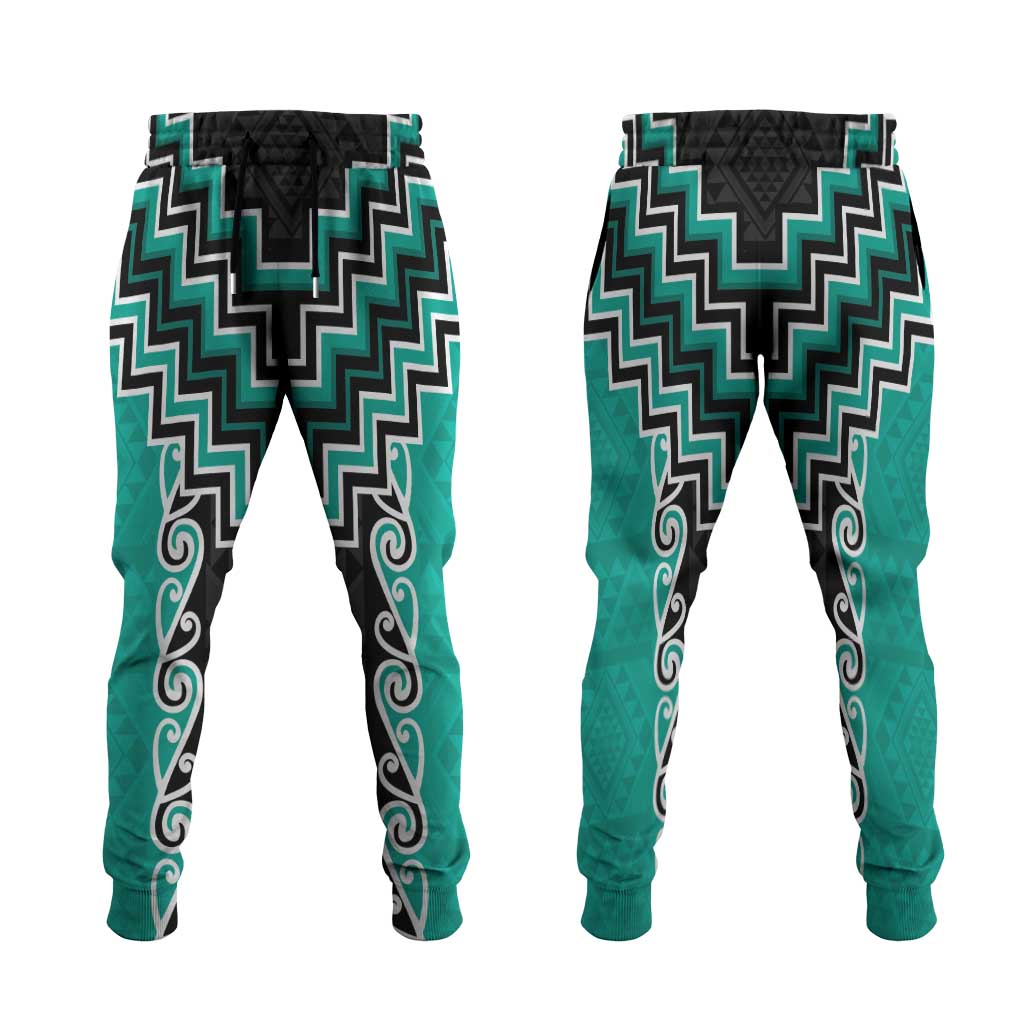 Teal Niho Taniwha Mix Poutama Jogger Pants Unique Taniko Aotearoa - Aussie Hoodie