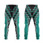 Teal Niho Taniwha Mix Poutama Jogger Pants Unique Taniko Aotearoa - Aussie Hoodie