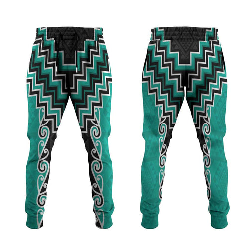 Teal Niho Taniwha Mix Poutama Jogger Pants Unique Taniko Aotearoa - Aussie Hoodie