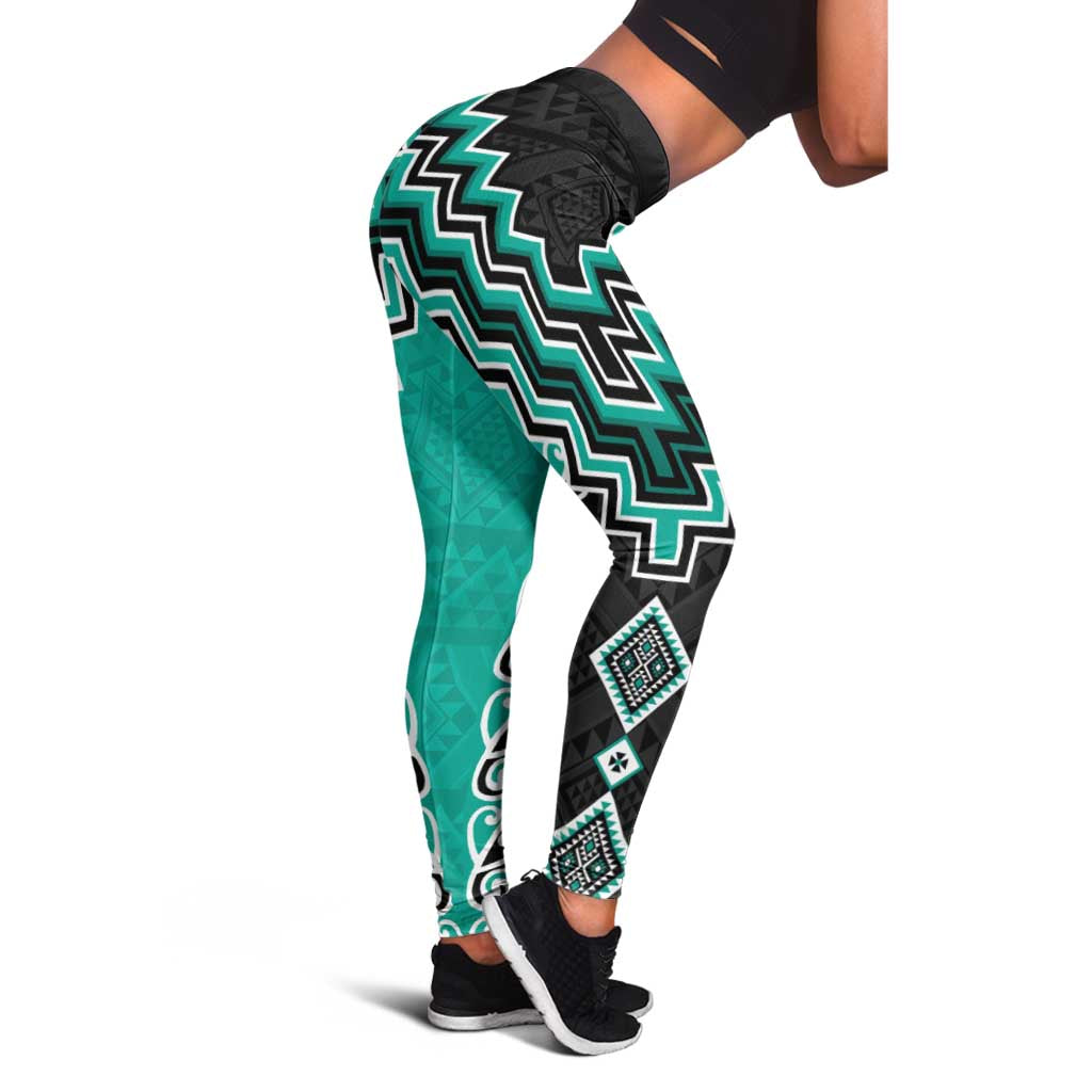 Teal Niho Taniwha Mix Poutama Leggings Unique Taniko Aotearoa - Aussie Hoodie