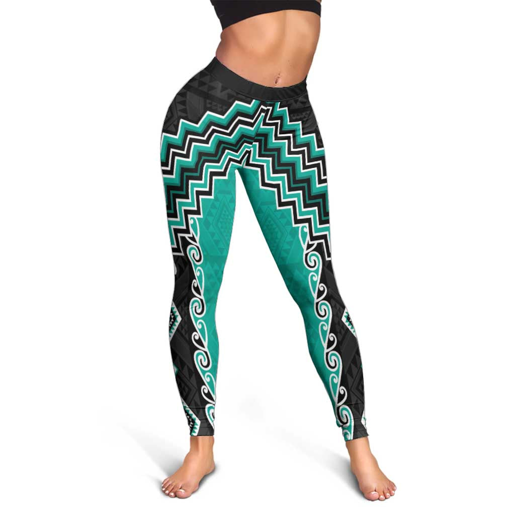 Teal Niho Taniwha Mix Poutama Leggings Unique Taniko Aotearoa - Aussie Hoodie