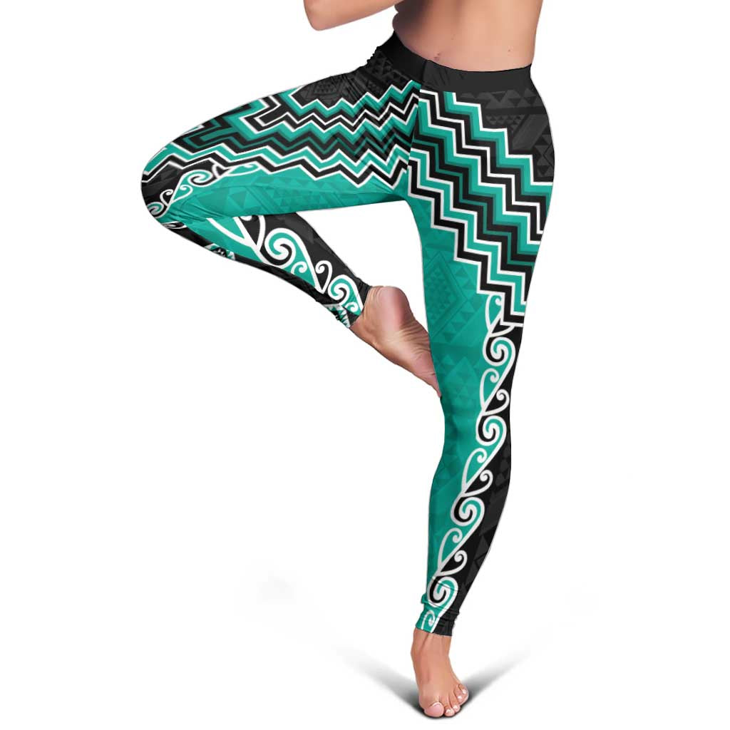Teal Niho Taniwha Mix Poutama Leggings Unique Taniko Aotearoa - Aussie Hoodie