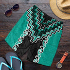 Teal Niho Taniwha Mix Poutama Shorts for Men Unique Taniko Aotearoa - Aussie Hoodie