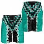 Teal Niho Taniwha Mix Poutama Shorts for Men Unique Taniko Aotearoa - Aussie Hoodie