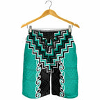 Teal Niho Taniwha Mix Poutama Shorts for Men Unique Taniko Aotearoa - Aussie Hoodie