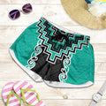 Teal Niho Taniwha Mix Poutama Shorts for Women Unique Taniko Aotearoa - Aussie Hoodie