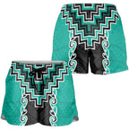 Teal Niho Taniwha Mix Poutama Shorts for Women Unique Taniko Aotearoa - Aussie Hoodie