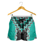 Teal Niho Taniwha Mix Poutama Shorts for Women Unique Taniko Aotearoa - Aussie Hoodie
