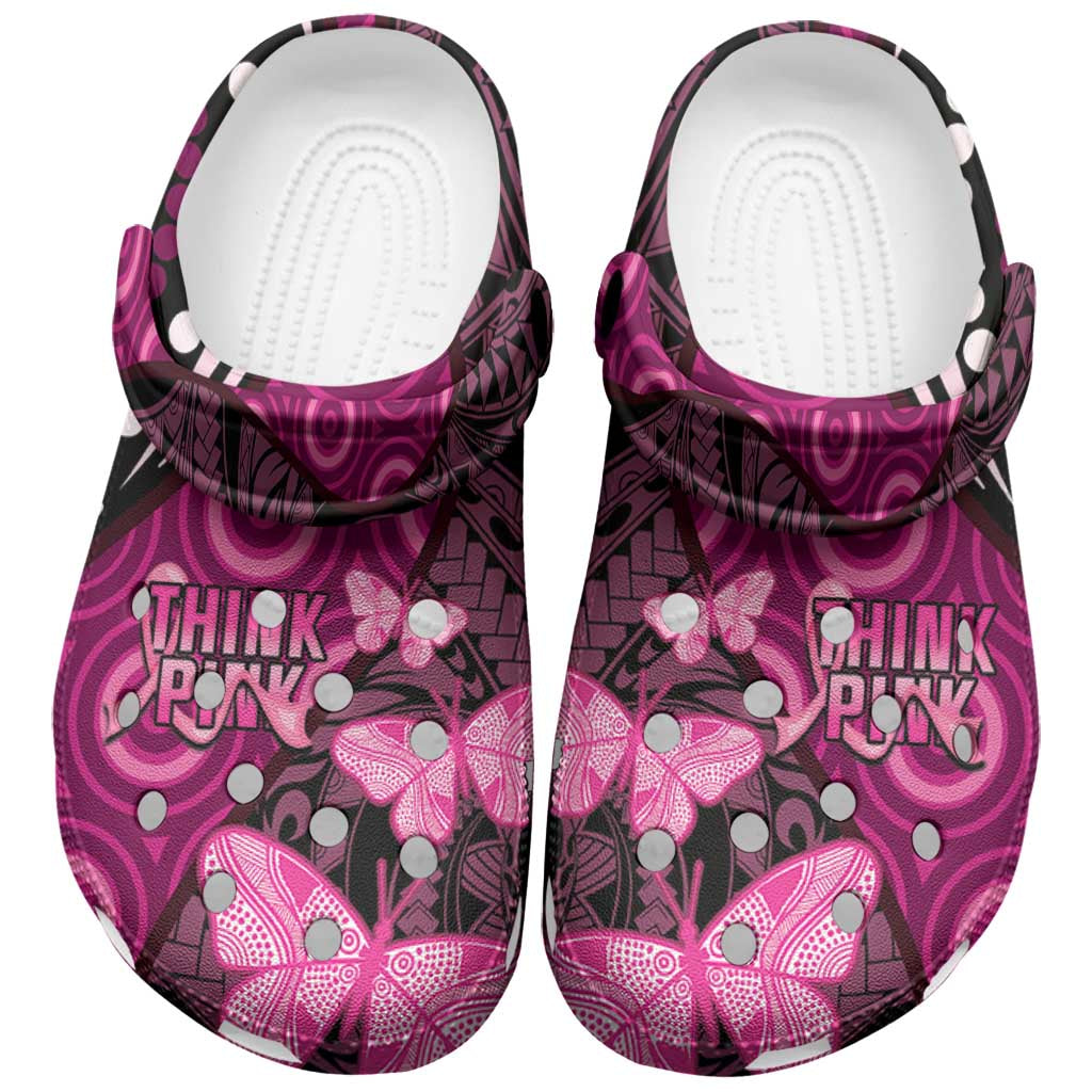 Think Pink Breast Cancer Awareness Australia Clogs Shoes Butterfly Aboriginal Mix Polynesian Pattern - Aussie Hoodie