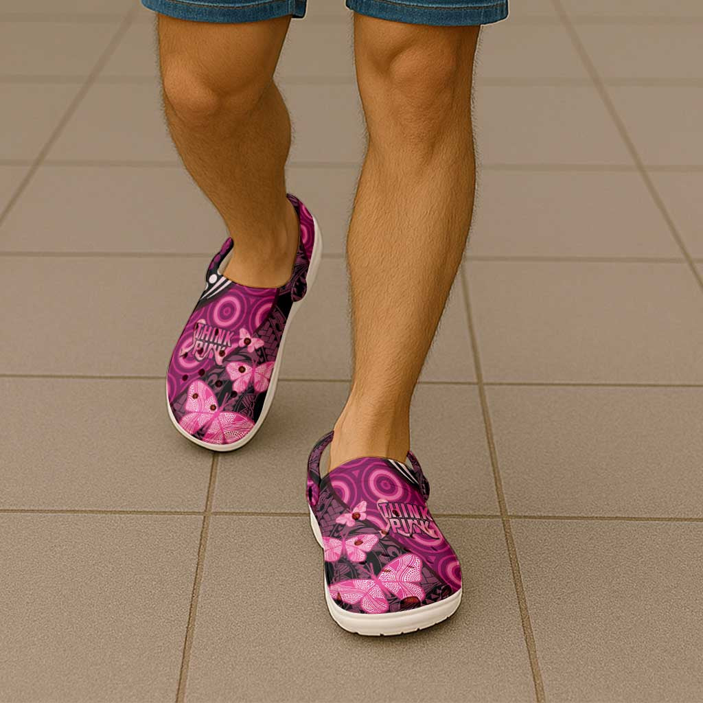 Think Pink Breast Cancer Awareness Australia Clogs Shoes Butterfly Aboriginal Mix Polynesian Pattern - Aussie Hoodie