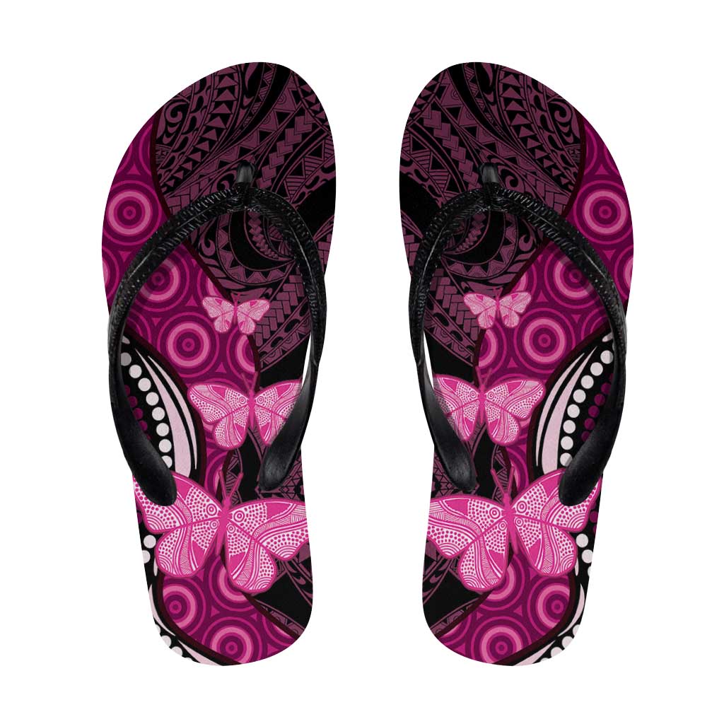 Think Pink Breast Cancer Awareness Australia Flip Flops Butterfly Aboriginal Mix Polynesian Pattern - Aussie Hoodie
