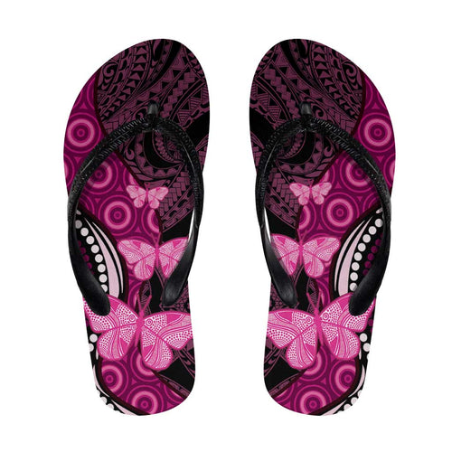 Think Pink Breast Cancer Awareness Australia Flip Flops Butterfly Aboriginal Mix Polynesian Pattern - Aussie Hoodie