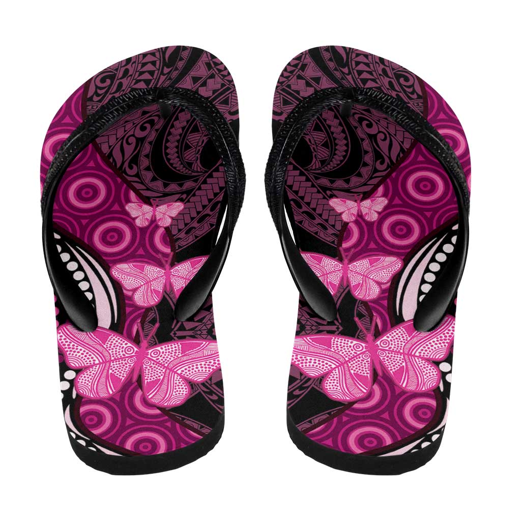 Think Pink Breast Cancer Awareness Australia Flip Flops Butterfly Aboriginal Mix Polynesian Pattern - Aussie Hoodie