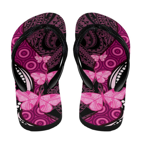 Think Pink Breast Cancer Awareness Australia Flip Flops Butterfly Aboriginal Mix Polynesian Pattern - Aussie Hoodie