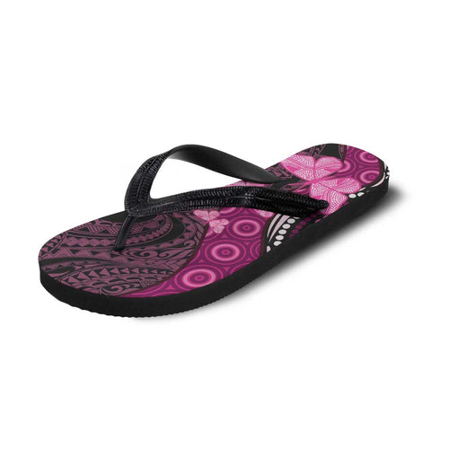 Think Pink Breast Cancer Awareness Australia Flip Flops Butterfly Aboriginal Mix Polynesian Pattern - Aussie Hoodie