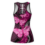 Think Pink Breast Cancer Awareness Australia Hollow Tank Top Butterfly Aboriginal Mix Polynesian Pattern - Aussie Hoodie