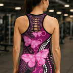 Think Pink Breast Cancer Awareness Australia Hollow Tank Top Butterfly Aboriginal Mix Polynesian Pattern - Aussie Hoodie