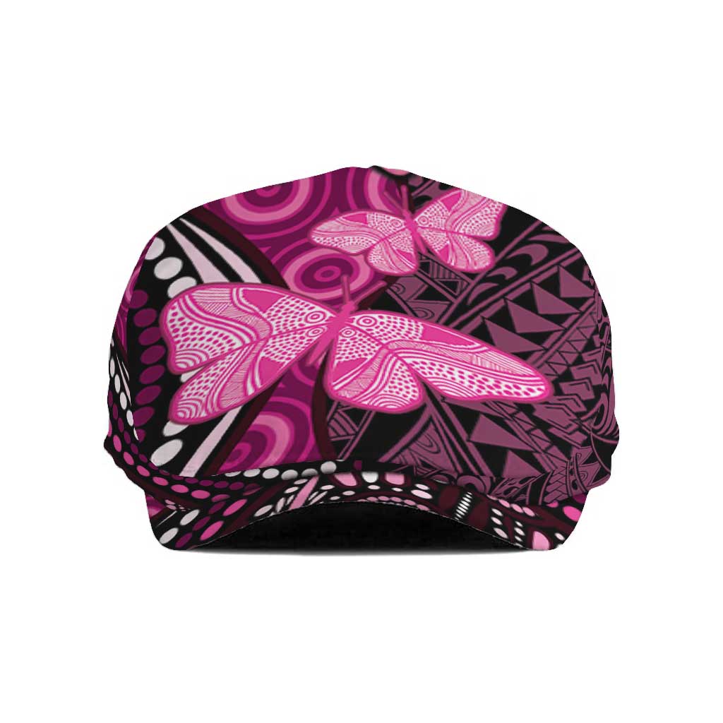 Think Pink Breast Cancer Awareness Australia Jeff Hat Butterfly Aboriginal Mix Polynesian Pattern - Aussie Hoodie