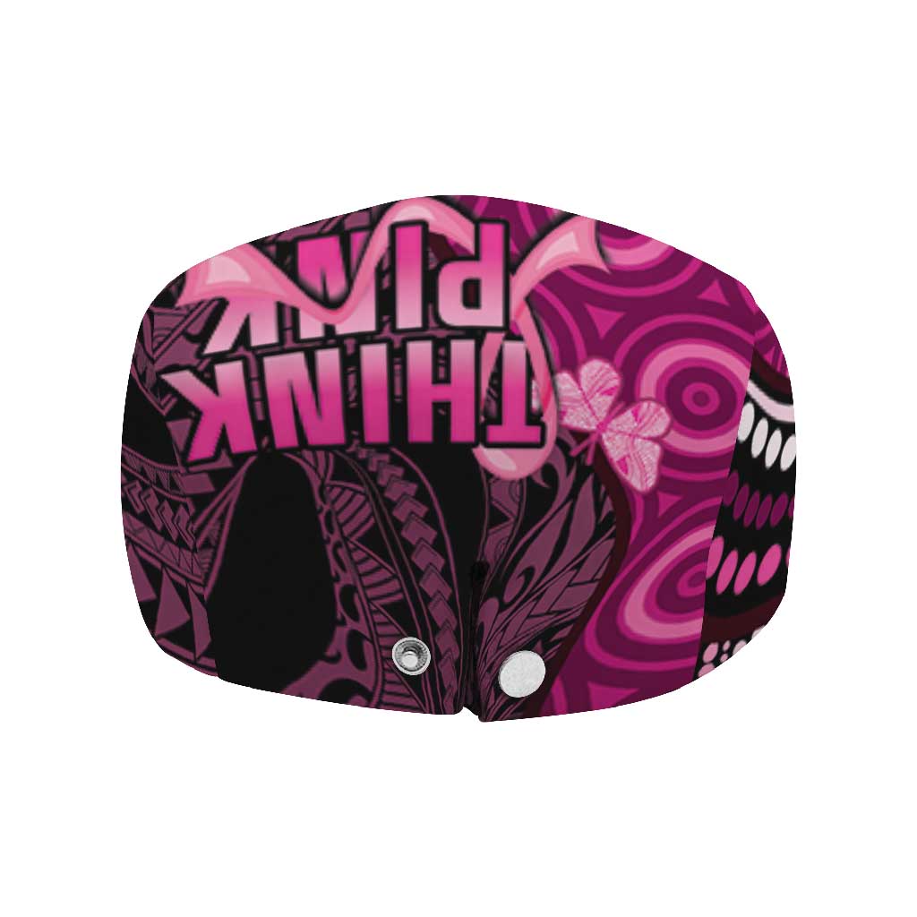Think Pink Breast Cancer Awareness Australia Jeff Hat Butterfly Aboriginal Mix Polynesian Pattern - Aussie Hoodie