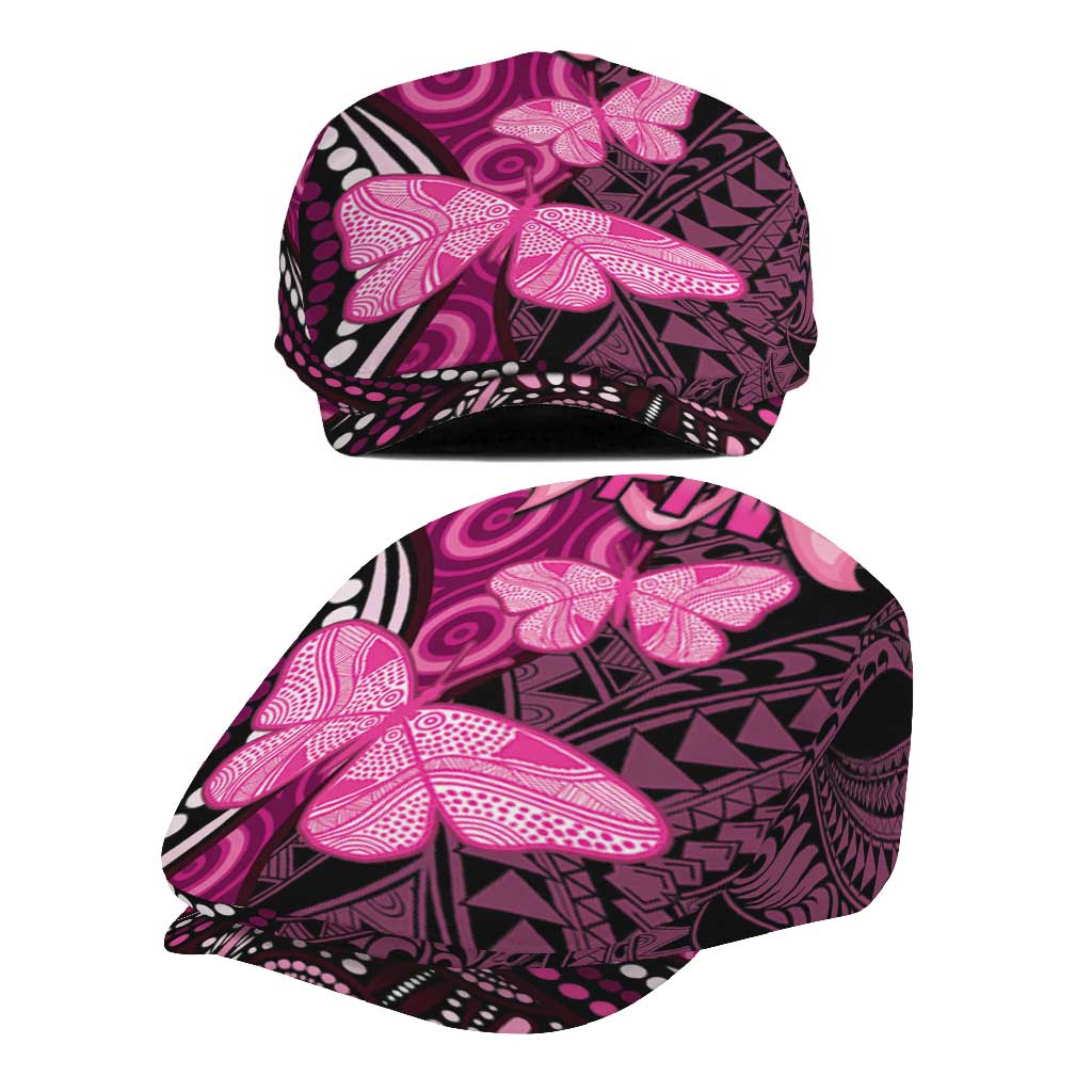 Think Pink Breast Cancer Awareness Australia Jeff Hat Butterfly Aboriginal Mix Polynesian Pattern - Aussie Hoodie