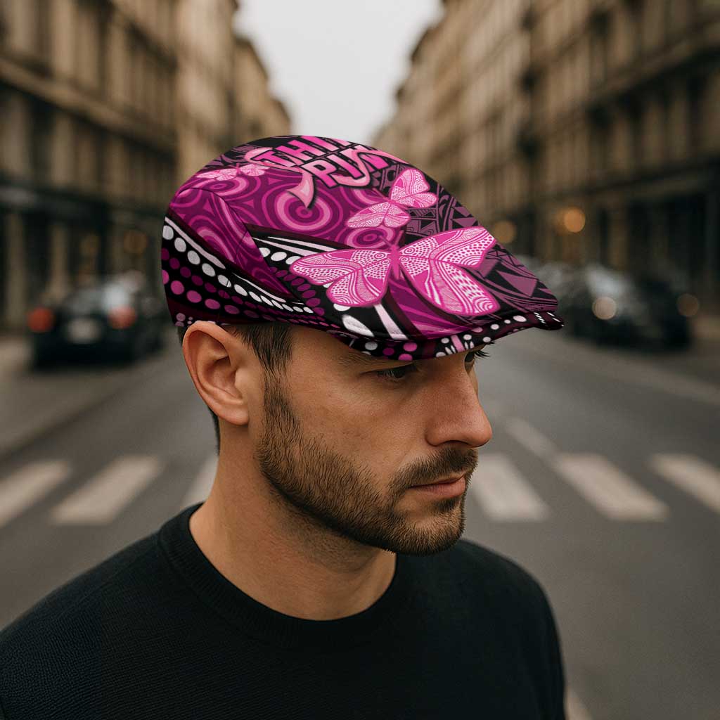 Think Pink Breast Cancer Awareness Australia Jeff Hat Butterfly Aboriginal Mix Polynesian Pattern - Aussie Hoodie