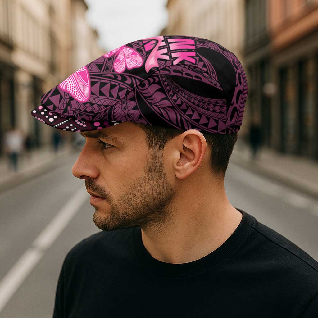 Think Pink Breast Cancer Awareness Australia Jeff Hat Butterfly Aboriginal Mix Polynesian Pattern - Aussie Hoodie