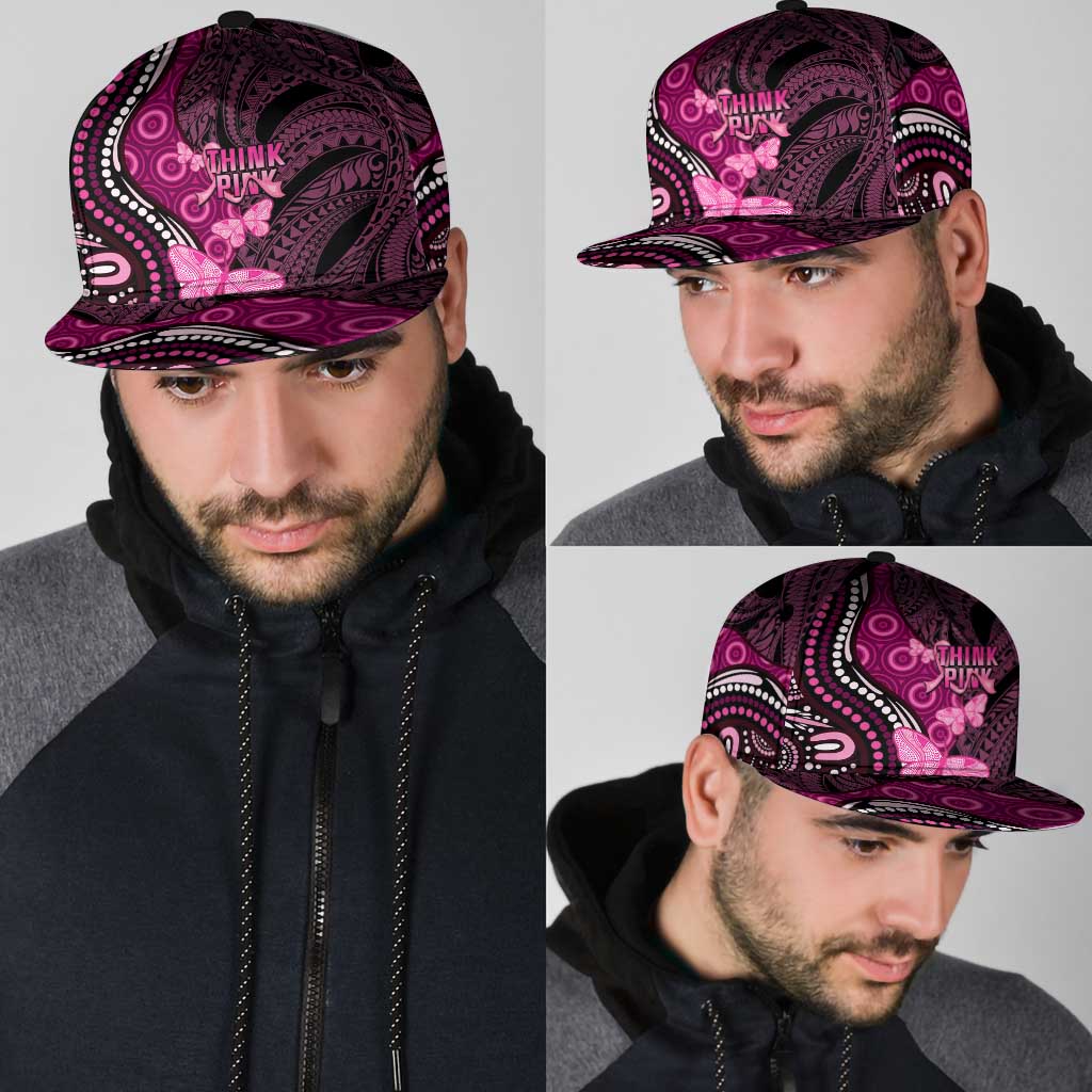 Think Pink Breast Cancer Awareness Australia Snapback Cap Butterfly Aboriginal Mix Polynesian Pattern - Aussie Hoodie