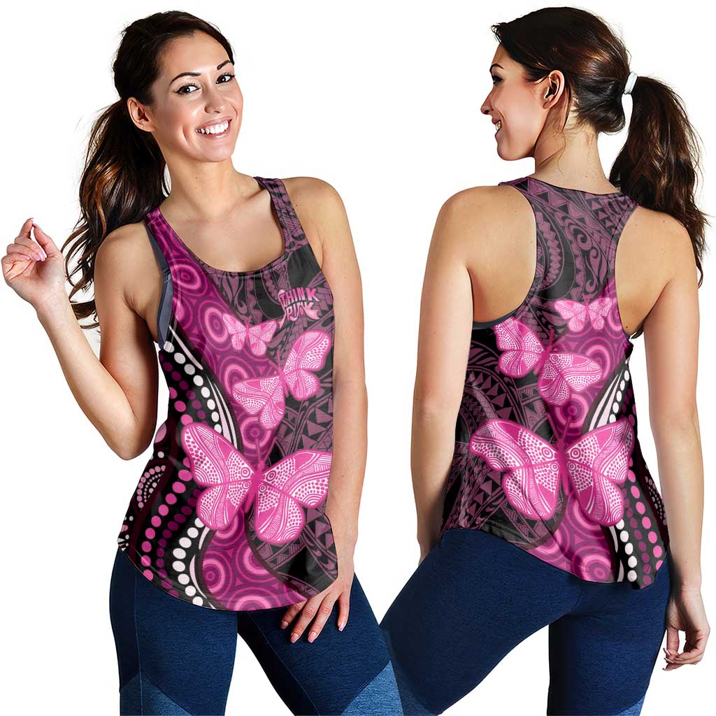 Think Pink Breast Cancer Awareness Australia Women Racerback Tank Butterfly Aboriginal Mix Polynesian Pattern - Aussie Hoodie