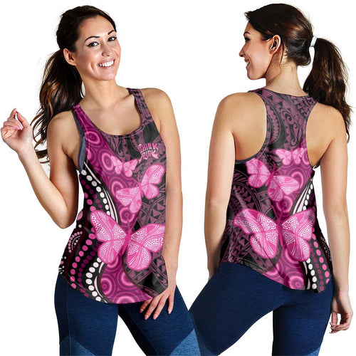 Think Pink Breast Cancer Awareness Australia Women Racerback Tank Butterfly Aboriginal Mix Polynesian Pattern - Aussie Hoodie