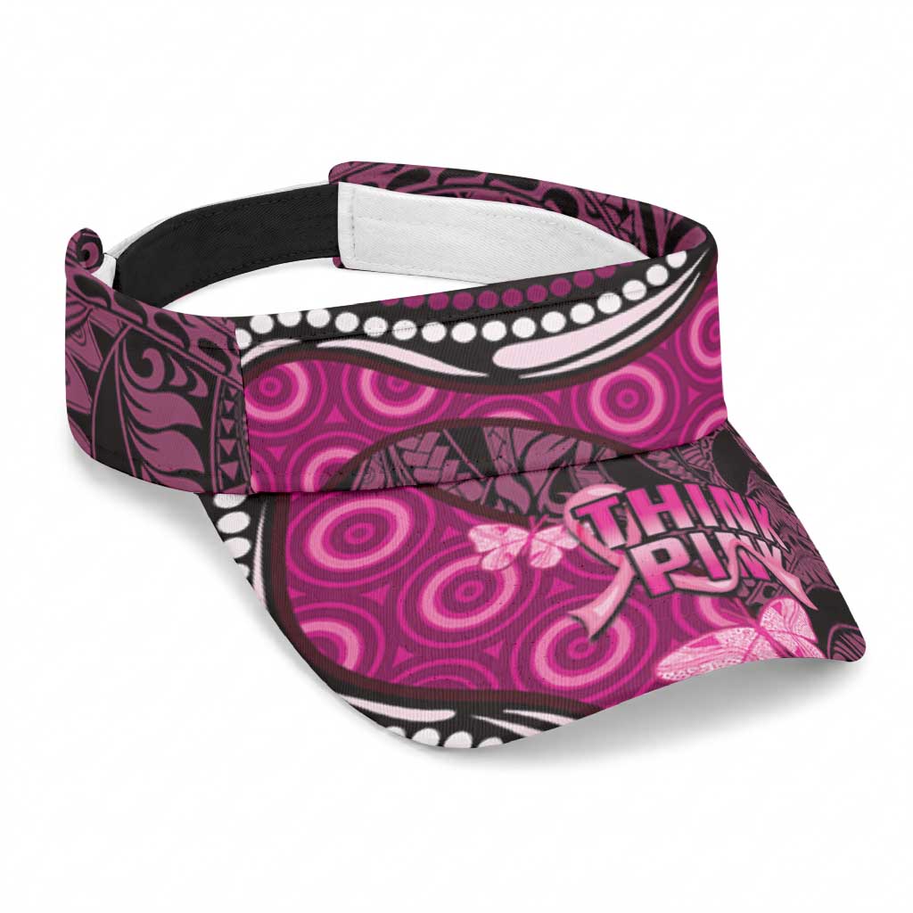 Think Pink Breast Cancer Awareness Sun Visor Cap Butterfly Aboriginal Mix Polynesian Pattern