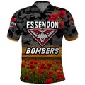 Essendon Bombers ANZAC Polo Shirt Poppy Vibes - Black LT8