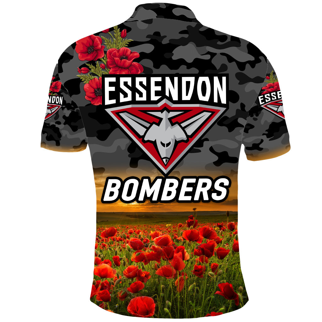 Essendon Bombers ANZAC Polo Shirt Poppy Vibes - Black LT8