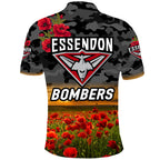 Essendon Bombers ANZAC Polo Shirt Poppy Vibes - Black LT8