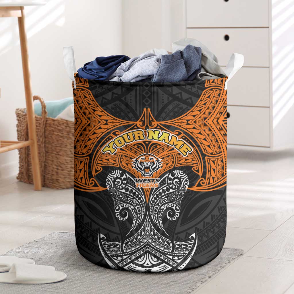 Personalized Wests Tigers Laundry Basket Polynesian Tribal Pattern Style