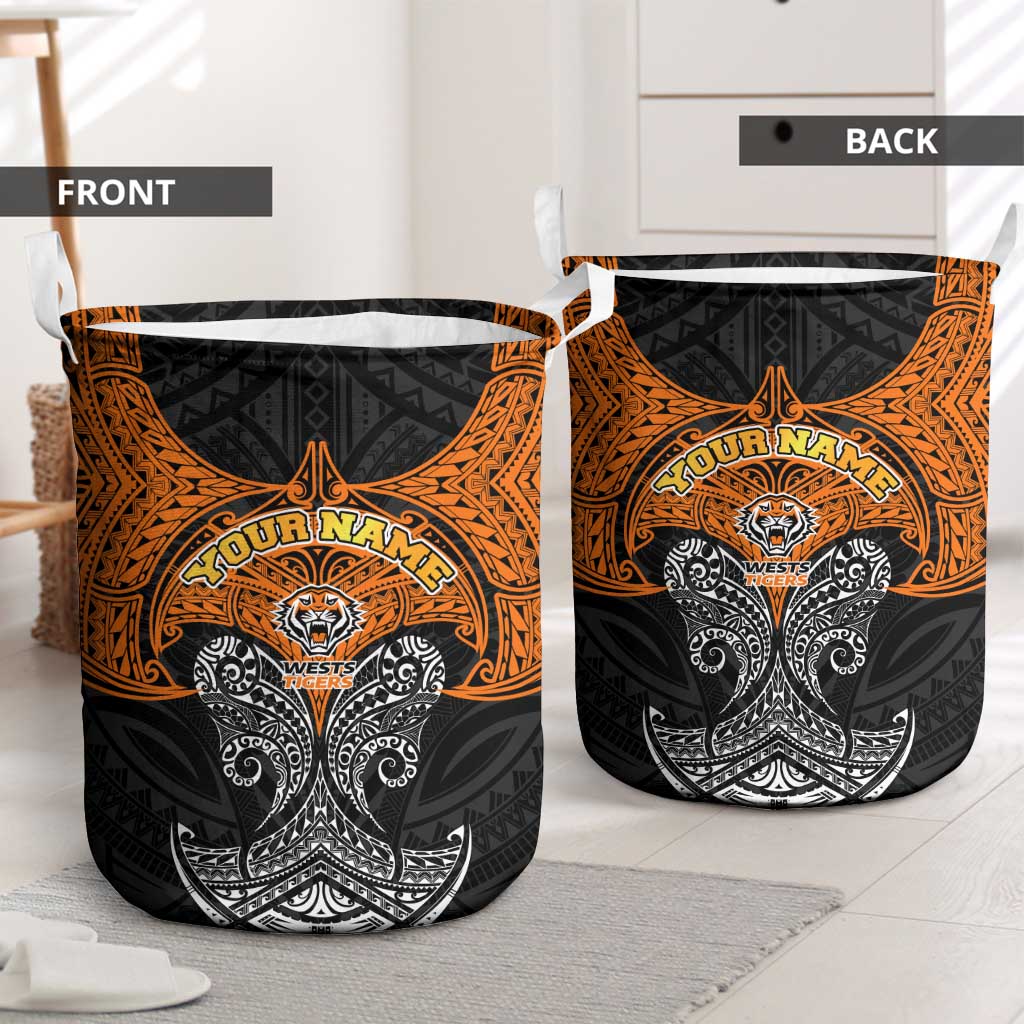 Personalized Wests Tigers Laundry Basket Polynesian Tribal Pattern Style