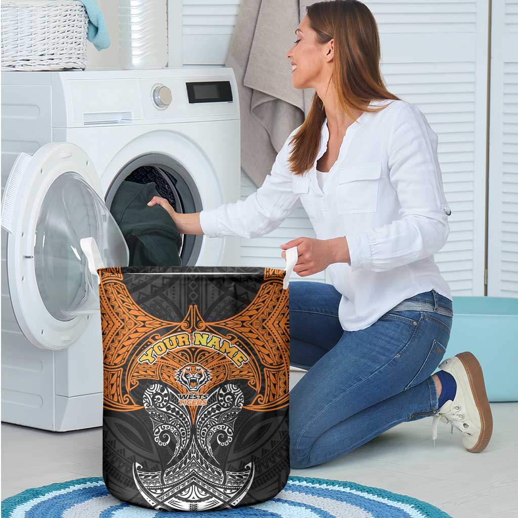 Personalized Wests Tigers Laundry Basket Polynesian Tribal Pattern Style